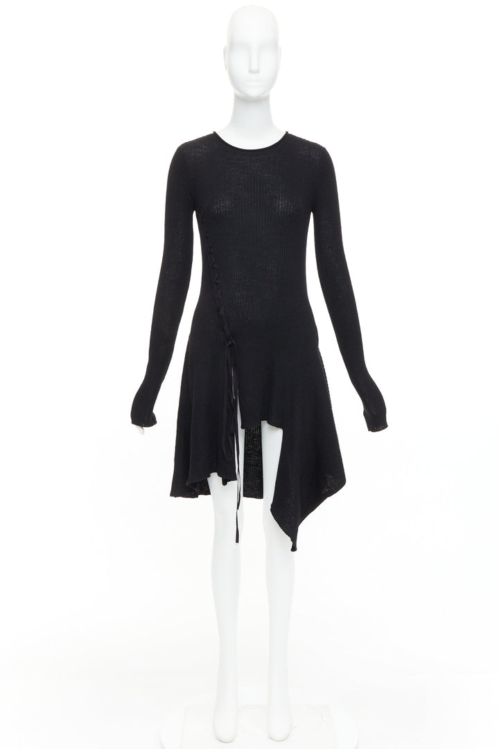 Y'S YOHJI YAMAMOTO black  wool laced up handkerchief hem sweater JP2 M