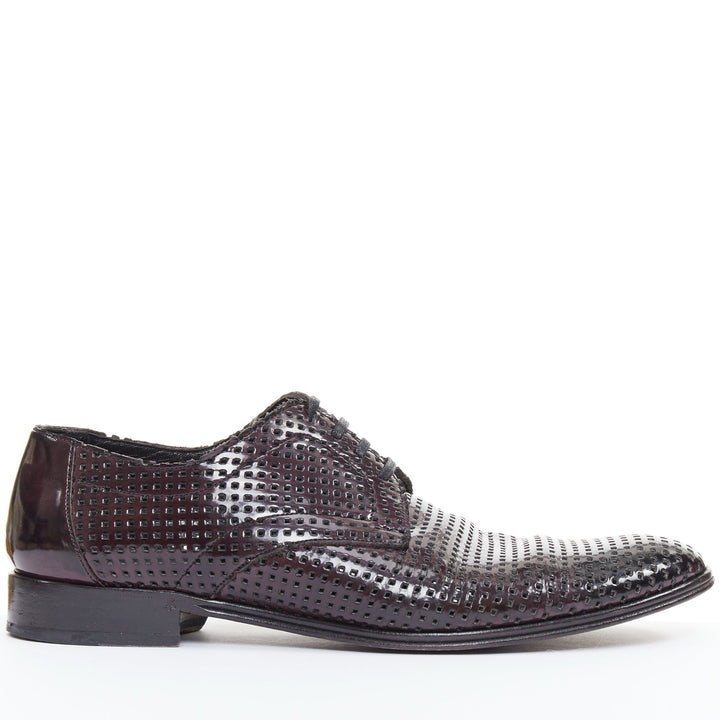 DOLCE GABBANA dark burgundy patent perforated square lace up brogues UK6 EU40