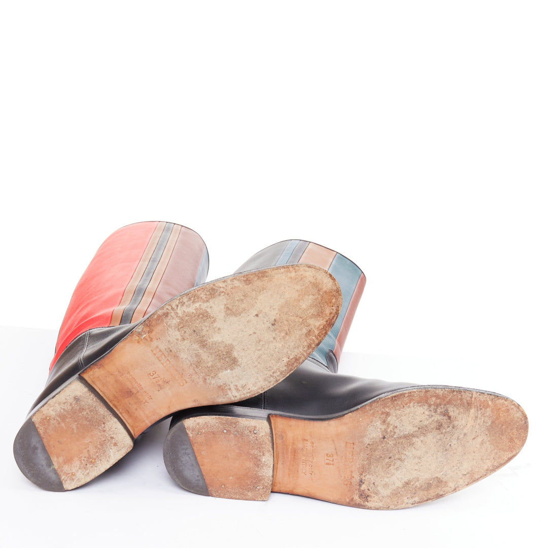 HERMES Jumping Limited red blue colorblocked leather tall riding boots EU37.5