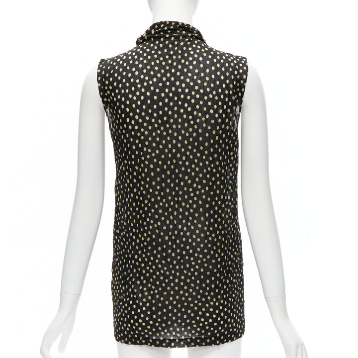 ISSEY MIYAKE Vintage black yellow polka dot crinkle sheer high neck vest top S