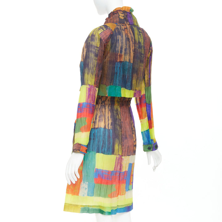 ISSEY MIYAKE multicolor rainbow geometric printed pleated coat dress JP2 M