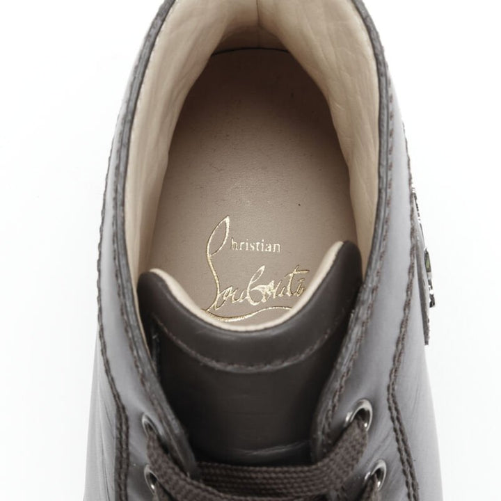 CHRISTIAN LOUBOUTIN Lou Spikes Orlatno brown studded toe high top sneaker EU40