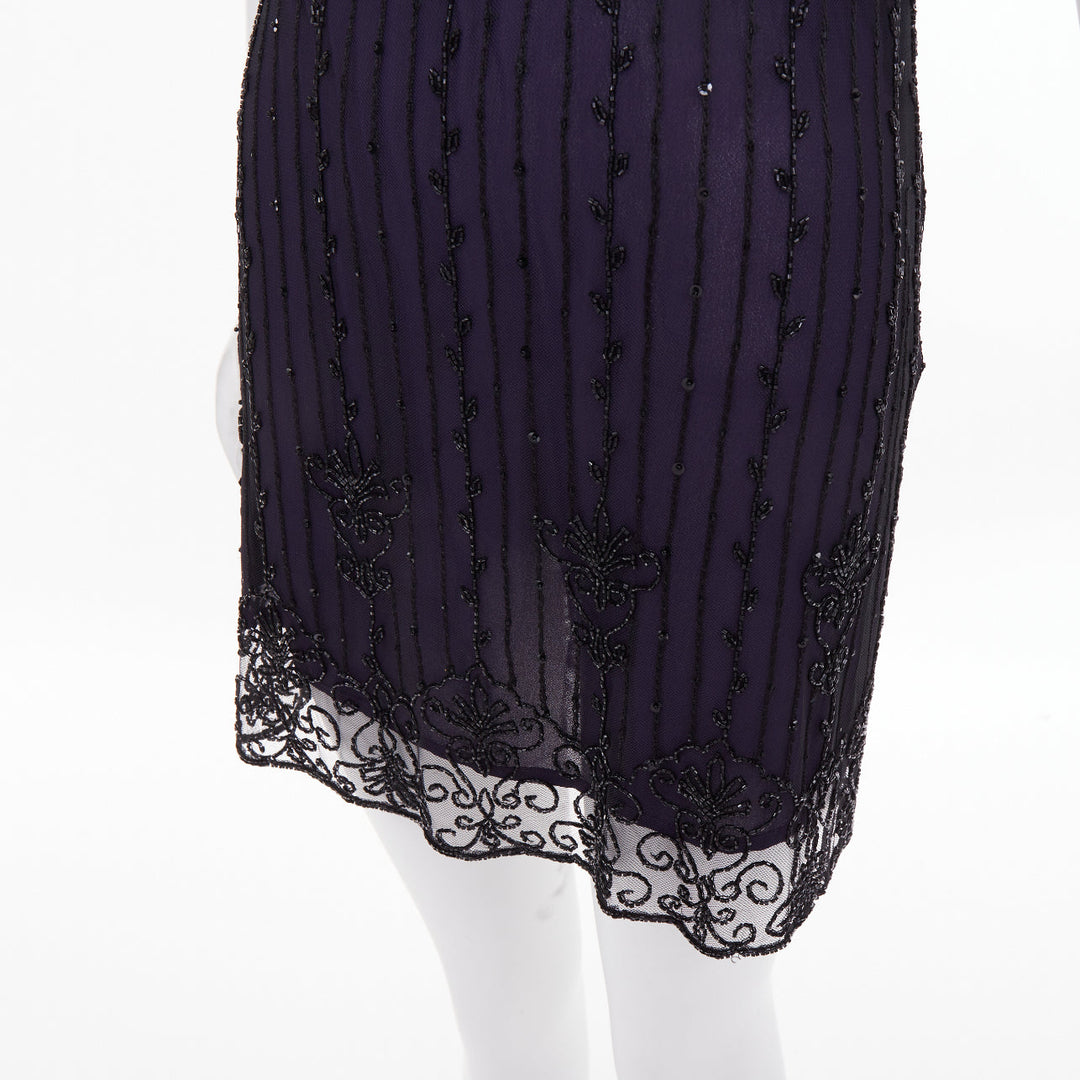 LAUNDRY BY SHELLI SEGAL Vintage purple embroidered beaded shell dress P