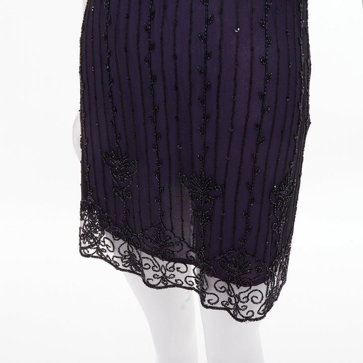 LAUNDRY BY SHELLI SEGAL Vintage purple embroidered beaded shell dress P