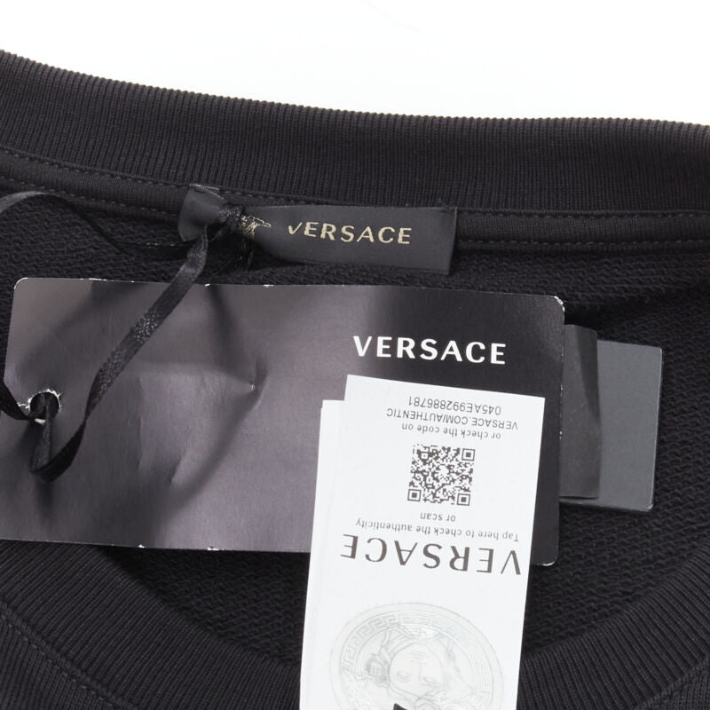 VERSACE black gold Barocco Hibiscus Medusa cotton crew sweater S