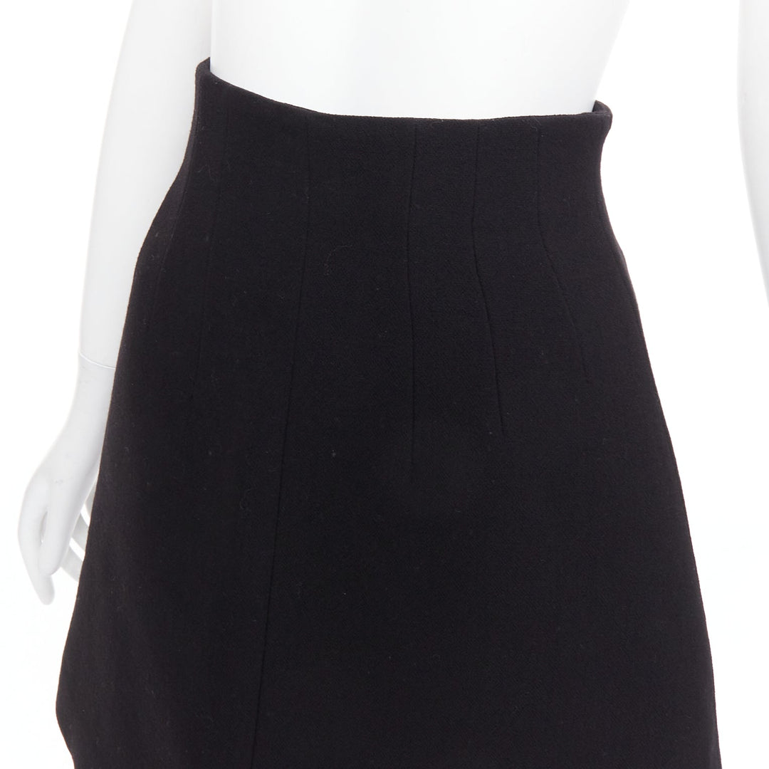 MIU MIU 2013 black 100% virgin wool high waist darted skirt IT36 XXS