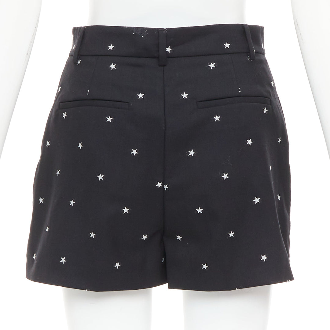 RED VALENTINO black white star intarsia wool blend mini shorts IT38 XS