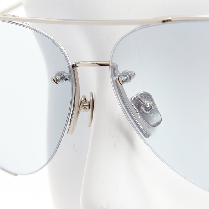 LINDA FARROW LFL624/6 blue lens silver cut out aviator sunglasses