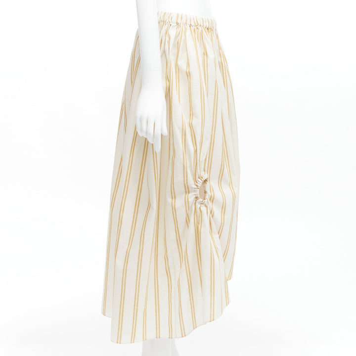 OSCAR DE LA RENTA 2019 cotton  linen ruched cutout striped balloon skirt US0 XS