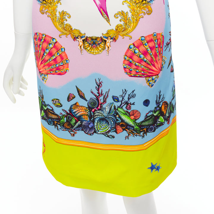 VERSACE 2020 Tresor De La Mer signature starfish print yellow dress IT38 XS