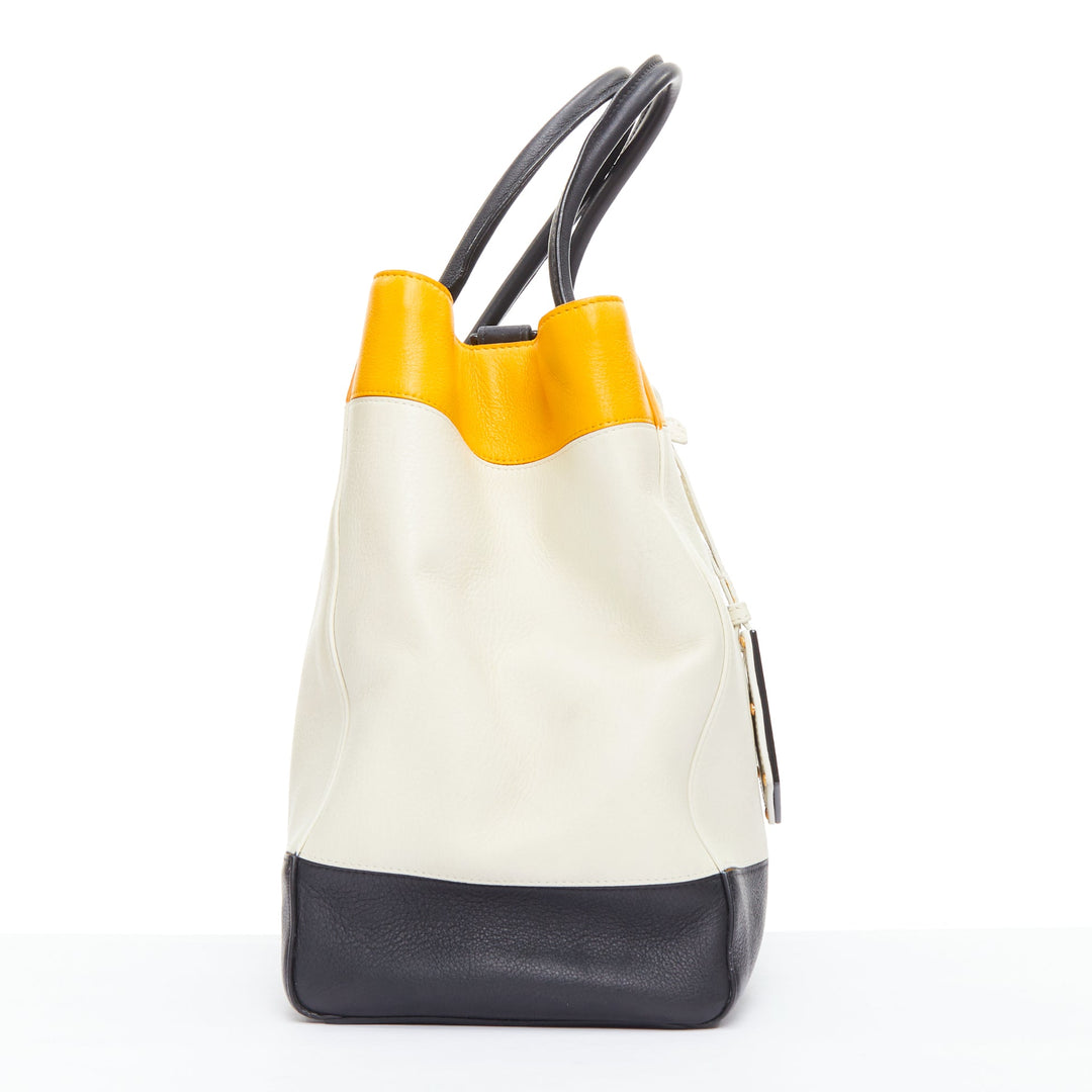 FENDI 2Jours yellow grey black leather tricolor colorblock tote bag