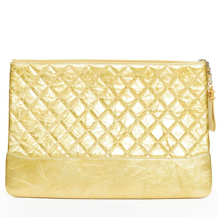 CHANEL Gabrielle O-Case Large gold aged calfskin CC logo quilted clutch bag