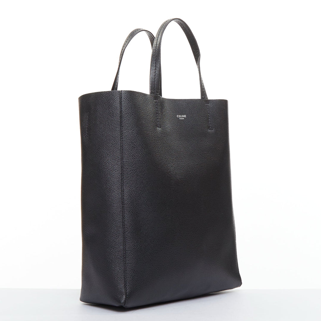 CELINE Small Vertical Cabas black grained calf leather crossbody tote bag