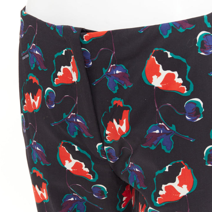 MIU MIU 2014 black red blue wool floral cropped kick flare trousers IT38 XS