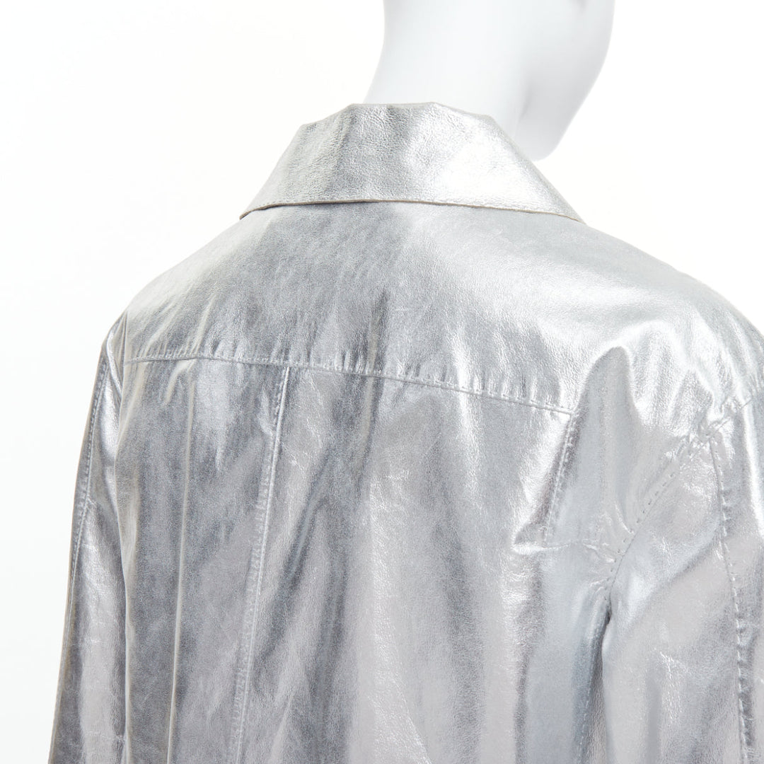 LOUIS VUITTON Marc Jacobs metallic silver leather crystal button jacket FR36 S