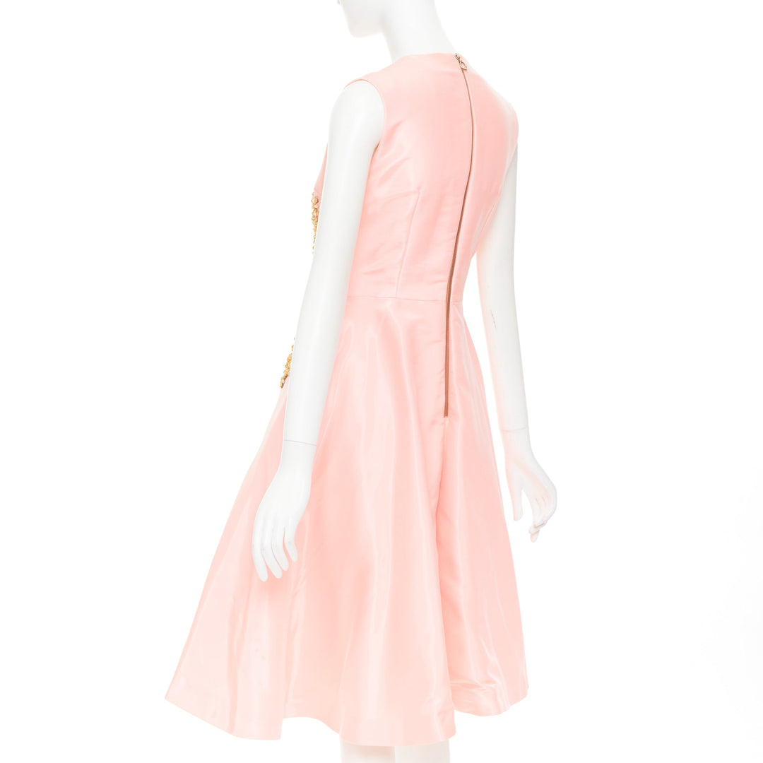 ROKSANDA ILINCIC 2013 pink silk shantung yellow crystal embellished dress UK10 M