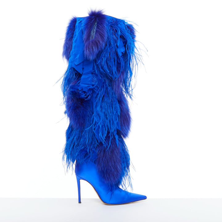 ALEXANDRE VAUTHIER COUTURE 2022 Runway Look30 cobalt blue fur fringe boots EU4