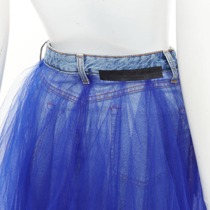 UNRAVEL PROJECT Ben Taverniti denim tulle inside out layered midi tutu skirt 24"