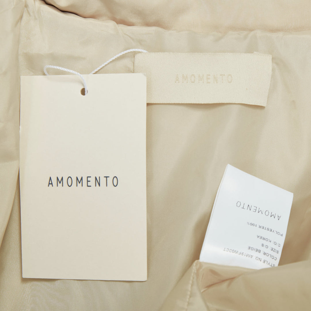 AMOMENTO ivory polyester quilted drawstring waist long padded outerwear coat OS