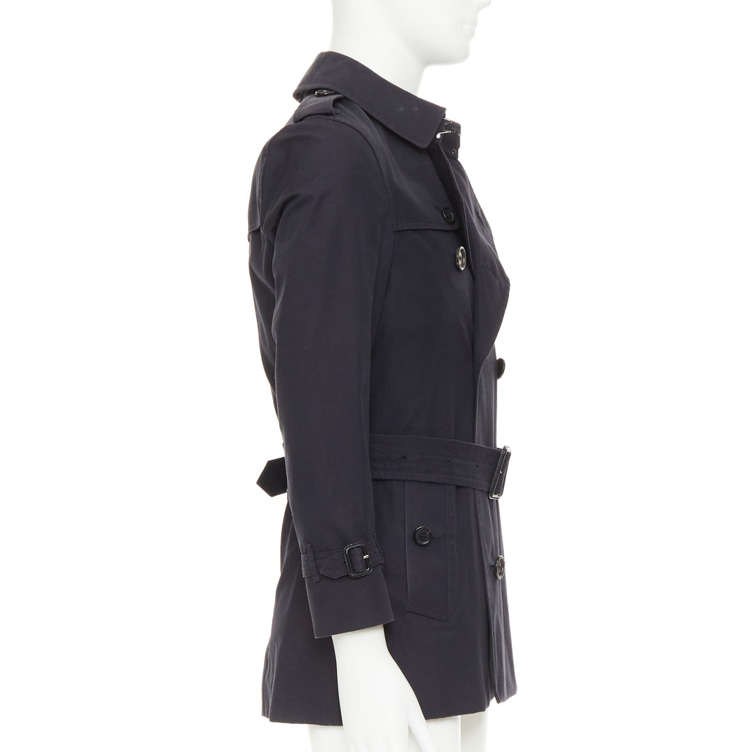 BURBERRY Prorsum 2011 black cotton twill leather trim belted trench coat EU46 S