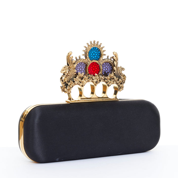 ALEXANDER MCQUEEN 2013 Stained Glass Crystal Crown Knuckle Box satin clutch