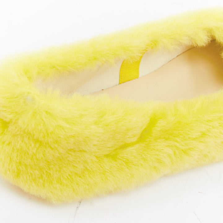 CELINE 2022 Les Ballerines yellow plush furry triomphe bow ballet flats EU37