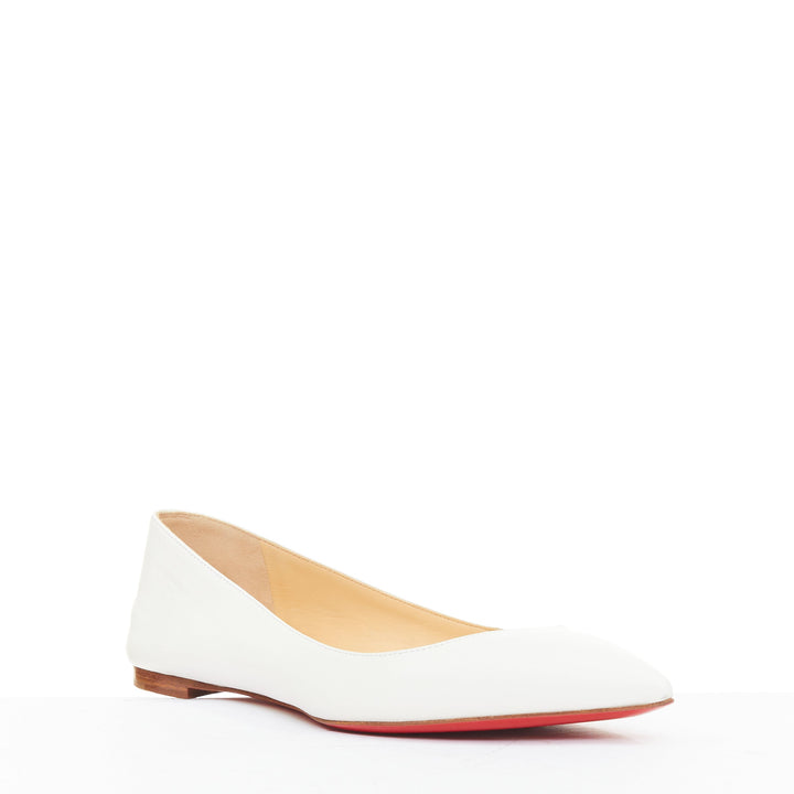CHRISTIAN LOUBOUTIN Ballalla white leather point toe ballerina flats EU38