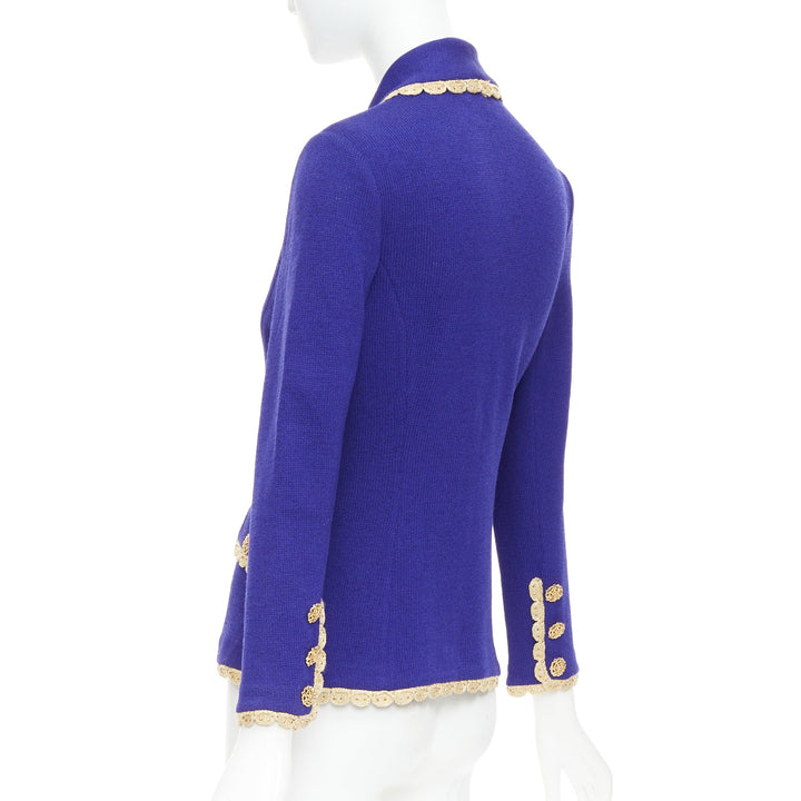 ST JOHN Evening Vintage cobalt blue gold scallop trim jacket US2 S