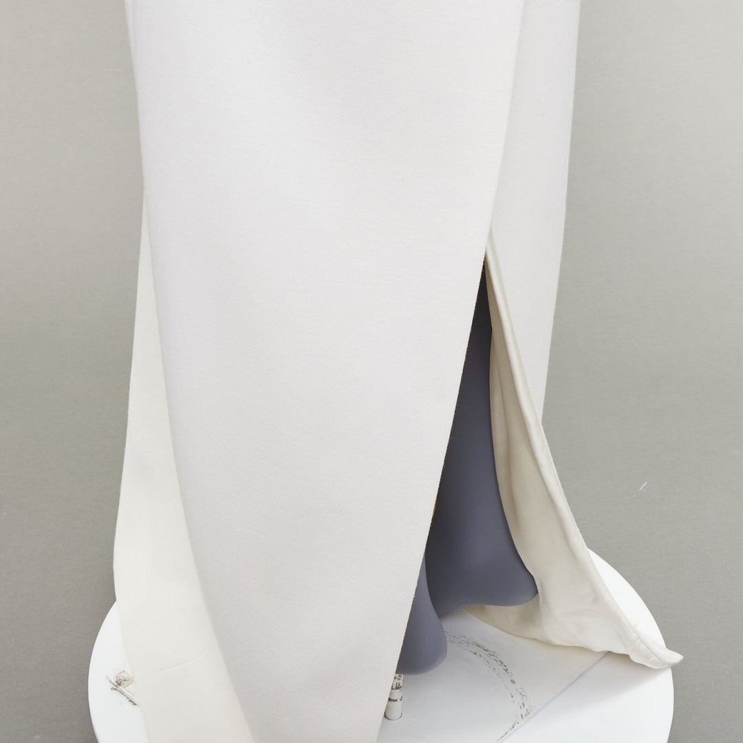 SAINT LAURENT 2022 Runway Bridal off-white wool Power shoulder maxi gown FR42 XL