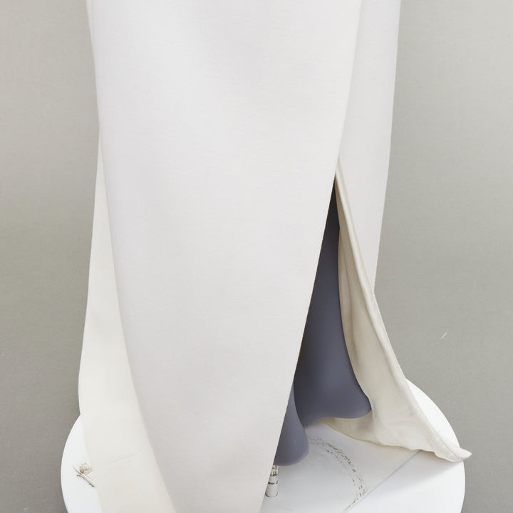 SAINT LAURENT 2022 Runway Bridal off-white wool Power shoulder maxi gown FR42 XL