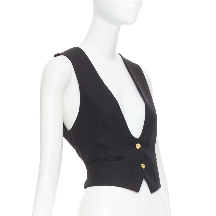 ALEXANDRE VAUTHIER COUTURE Runway black gold buttons plunge neck waistcoat vest