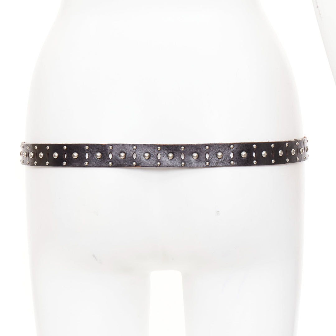 SAINT LAURENT 2013 Psych Rock distressed grunge brown silver studded long belt