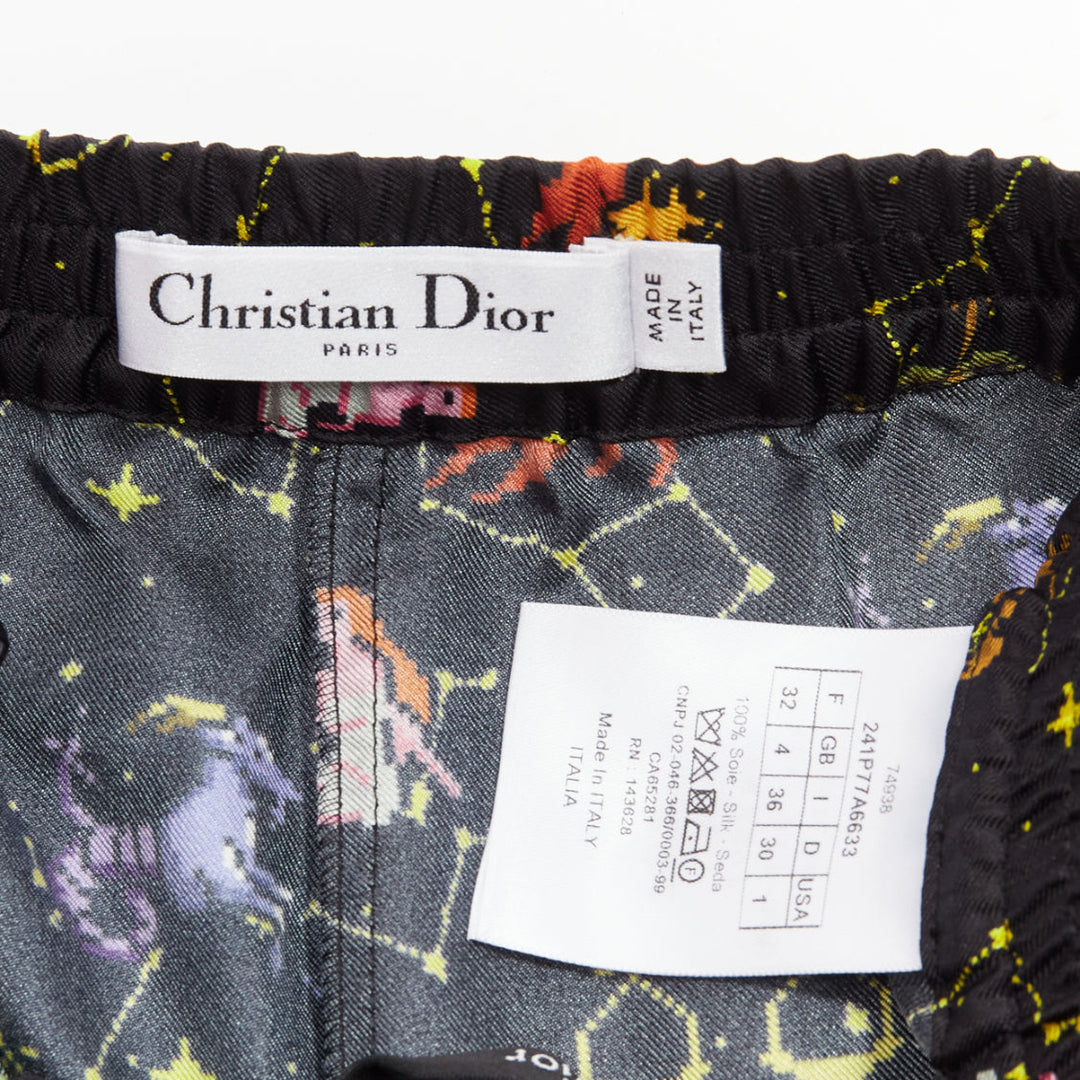 DIOR Lucky Dior 100% silk black colorful astrology cuffed boxer shorts FR32 XXS