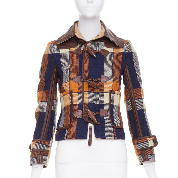 DSQUARED2 2004 Runway brown navy plaid duffle Montgomery cropped jacket IT40 S