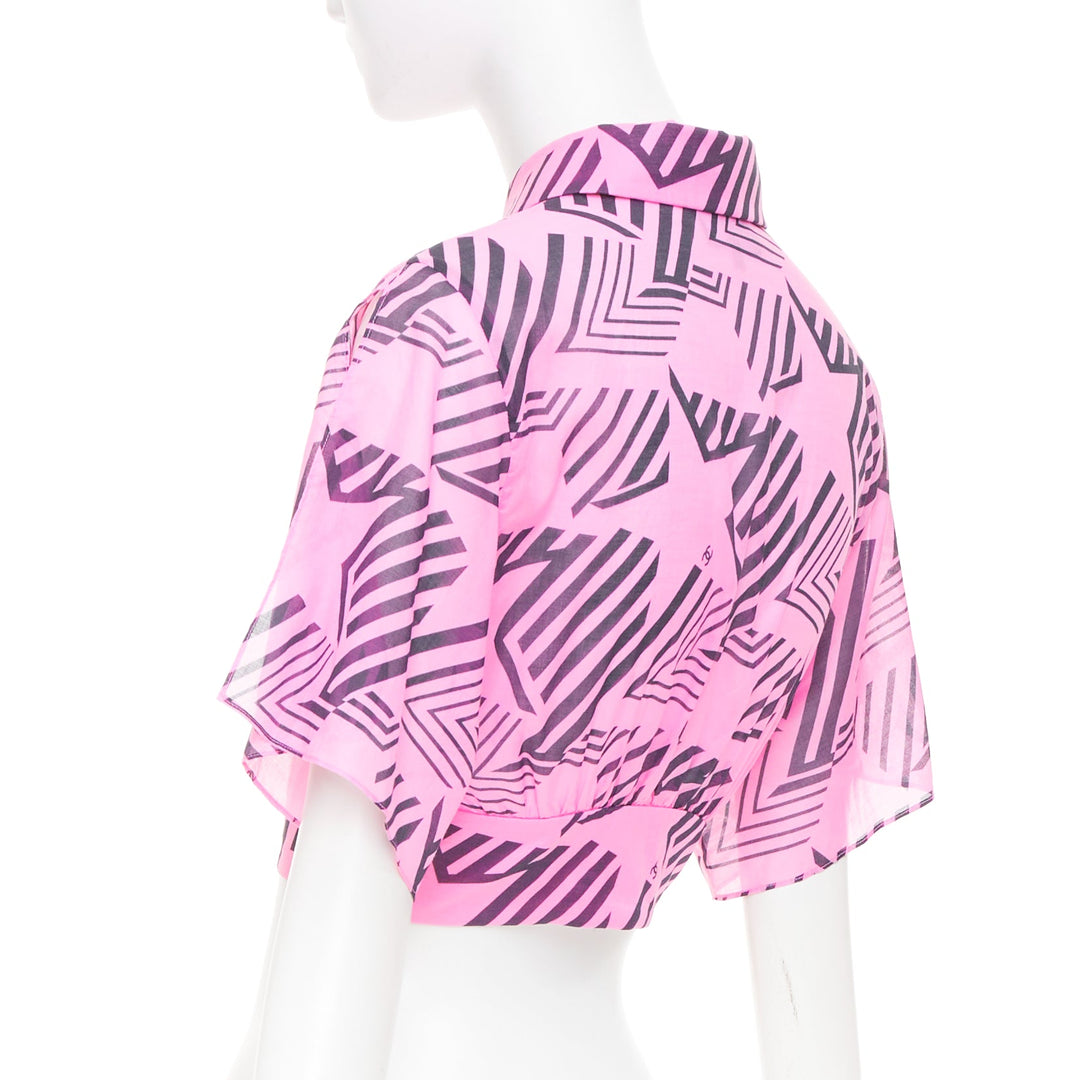 CHANEL 2023 Coco Beach pink cc geometric star graphic button crop shirt FR34