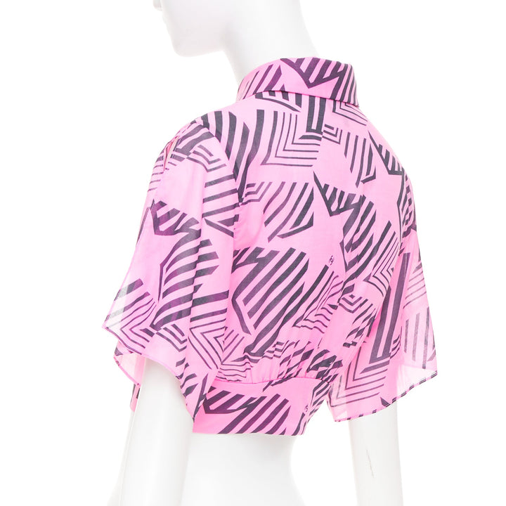 CHANEL 2023 Coco Beach pink cc geometric star graphic button crop shirt FR34