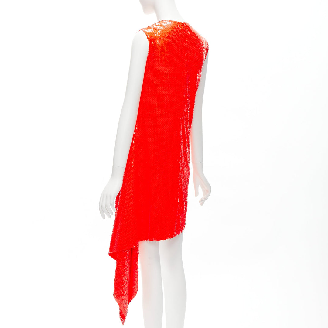 CALVIN KLEIN 205W39NYC Raf Simons red sequins draped hem dress US4 S