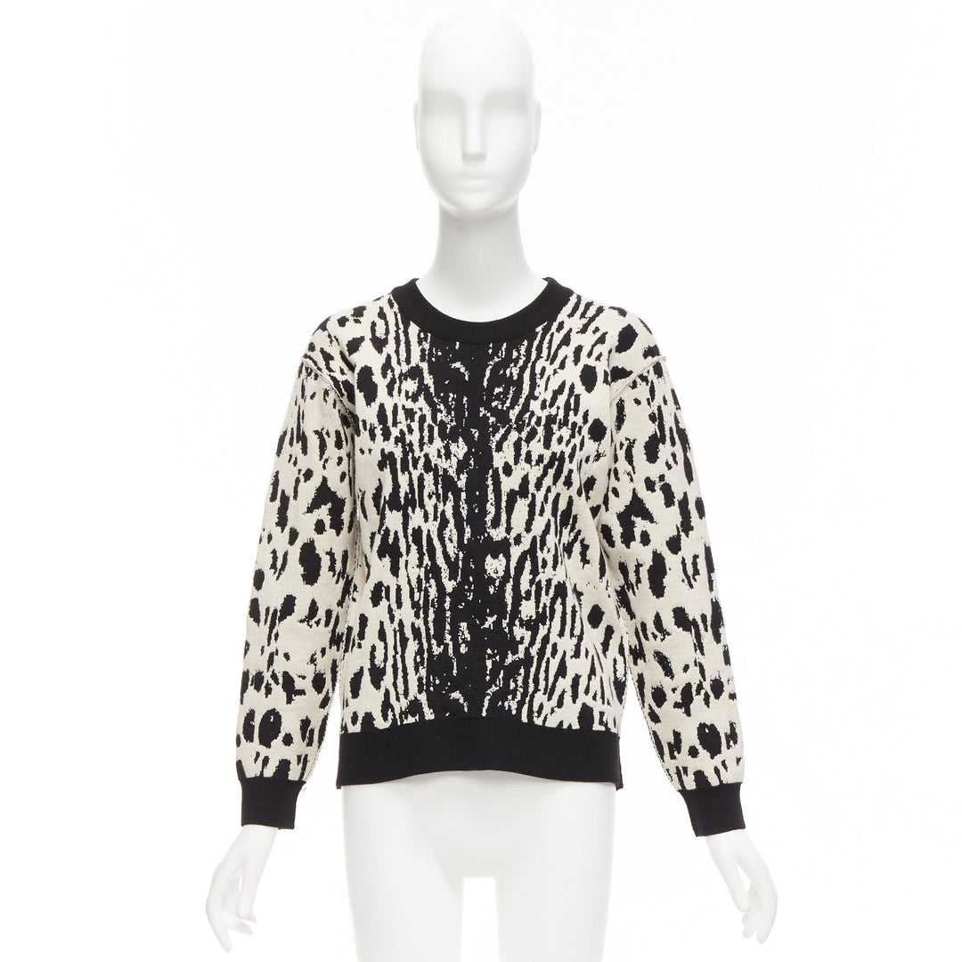 LANVIN 2013 cream black leopard jacquard wool blend ringer sweater top S