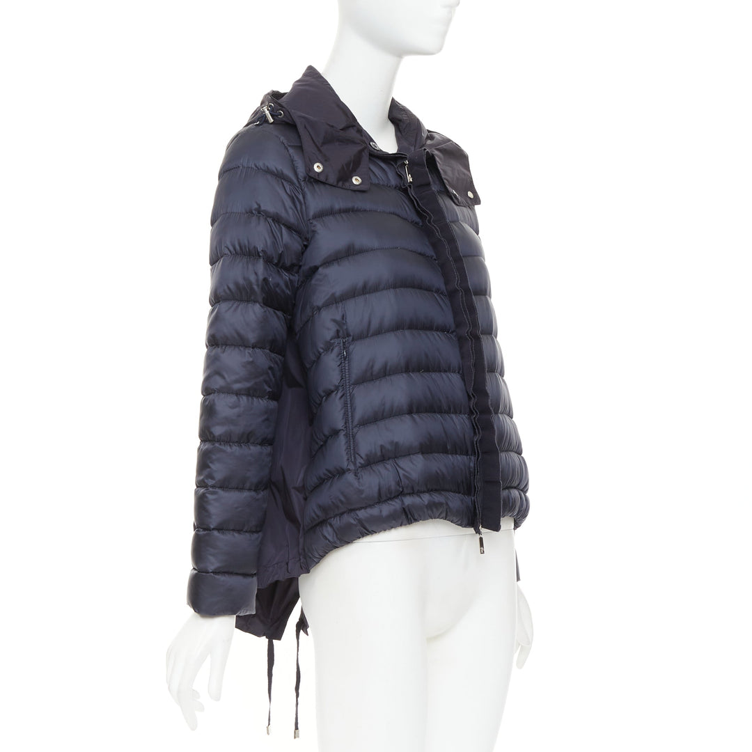 MONCLER Dorothee Guibbotto navy nylon ruffle trim hooded jacket Sz2 M