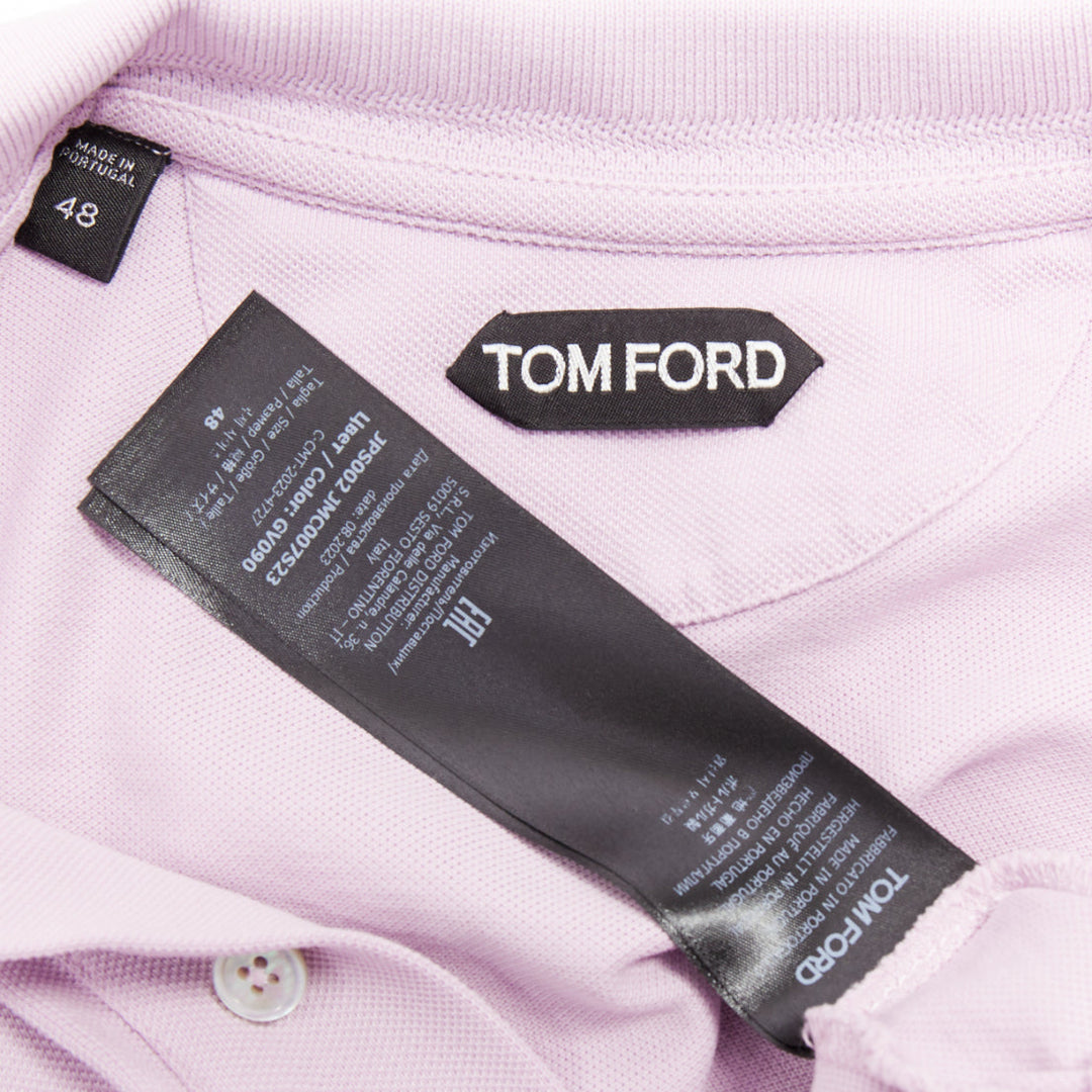 TOM FORD light purple pink cotton TF logo hem pique polo shirt IT48 M