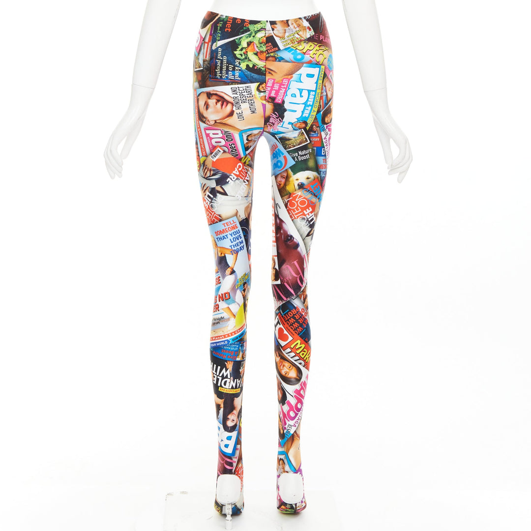 BALENCIAGA Demna 2019 Magazine Dynasty tabloid print stirrup leggings FR34 XS