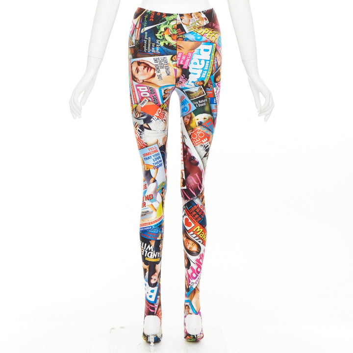 BALENCIAGA Demna 2019 Magazine Dynasty tabloid print stirrup leggings FR34 XS