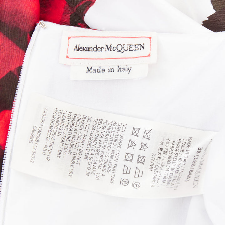 ALEXANDER MCQUEEN 2024 Tudor Rose print cotton poplin skater mini dress IT38 XS