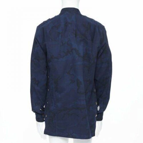 BALMAIN blue camouflage cotton gold button military shirt jacket EU38 S