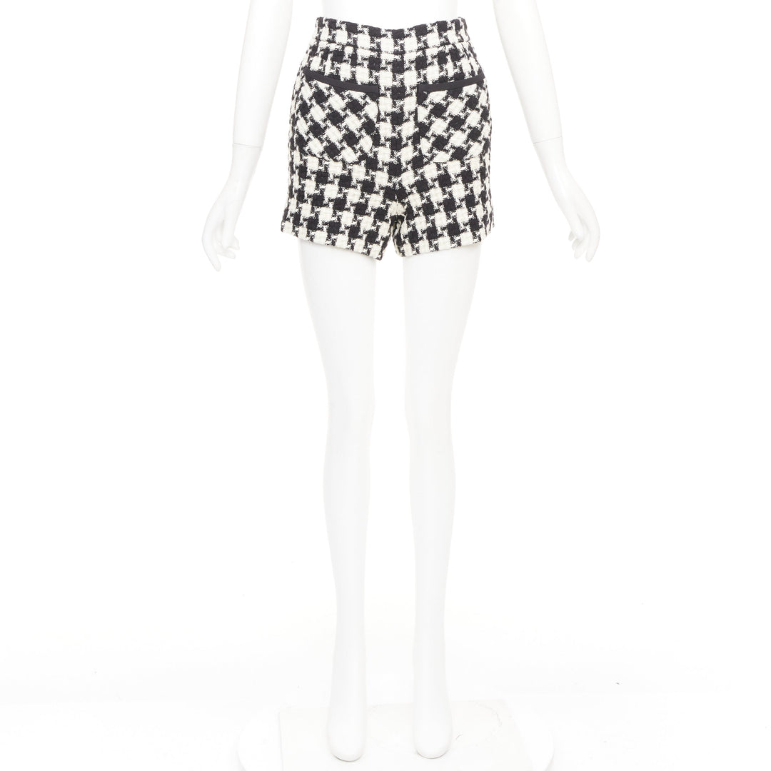 VALENTINO 2024 black white houndstooth tweed slash pocket shorts IT 36 XXS