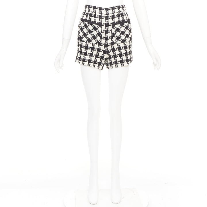 VALENTINO 2024 black white houndstooth tweed slash pocket shorts IT 36 XXS