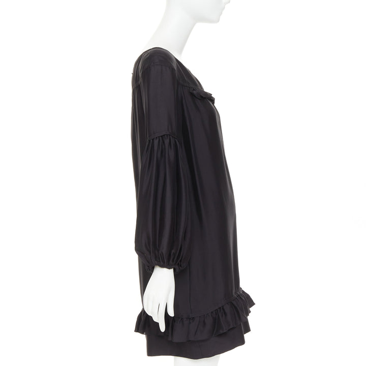 STELLA MCCARTNEY 2007 black silk ruffle trim puff sleeve baby doll dress IT40 S
