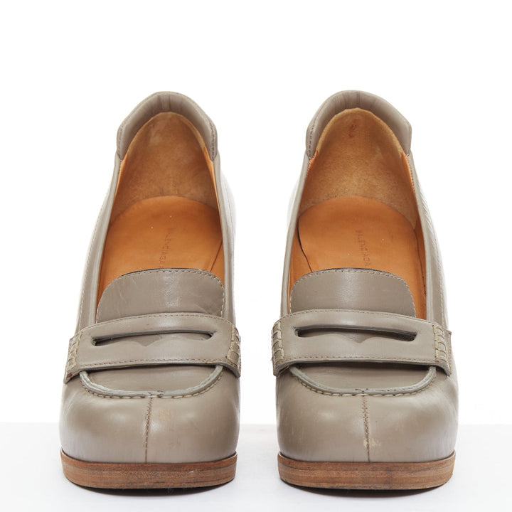 rare BALENCIAGA Vintage grey leather colourful wooden block heel loafer EU37