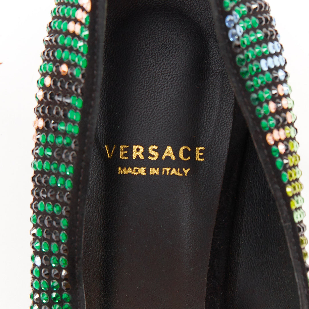 VERSACE 2015 Palazzo camouflage green rhinestone crystal Medusa pumps EU36 US6