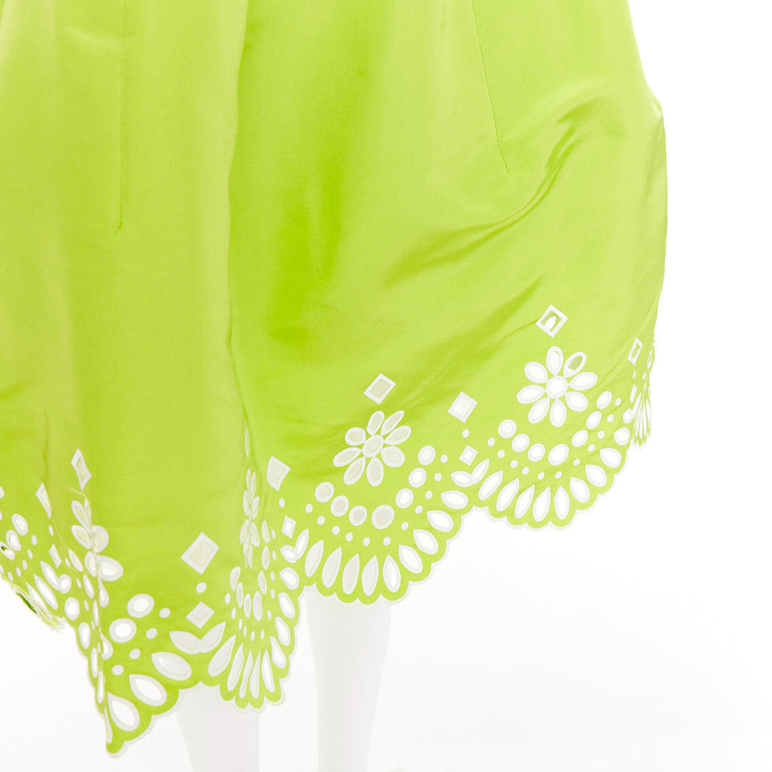 OSCAR DE LA RENTA S15 light green silk organza scalloped eyelet dress US6 M